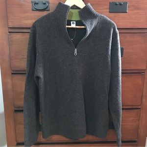 NEW Mens Size Large Gap 3/4 Zip Dark Gray and Green Lambswool Sweater